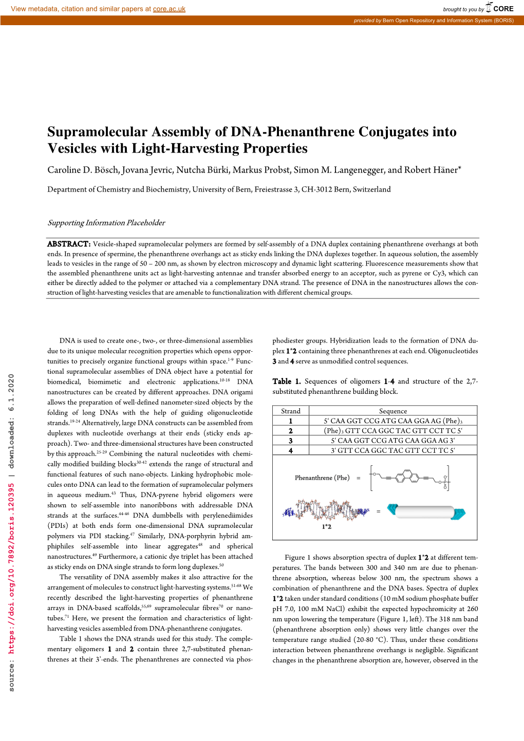 Supramolecular Assembly of DNA-Phenanthrene Conjugates Into Vesicles with Light-Harvesting Properties Caroline D