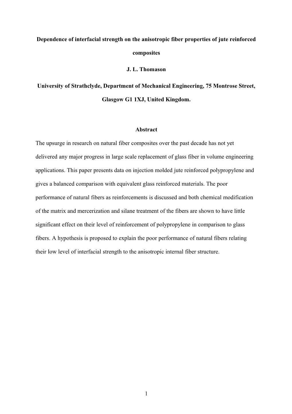 Dependence of Interfacial Strength on the Anisotropic Fiber Properties of Jute Reinforced