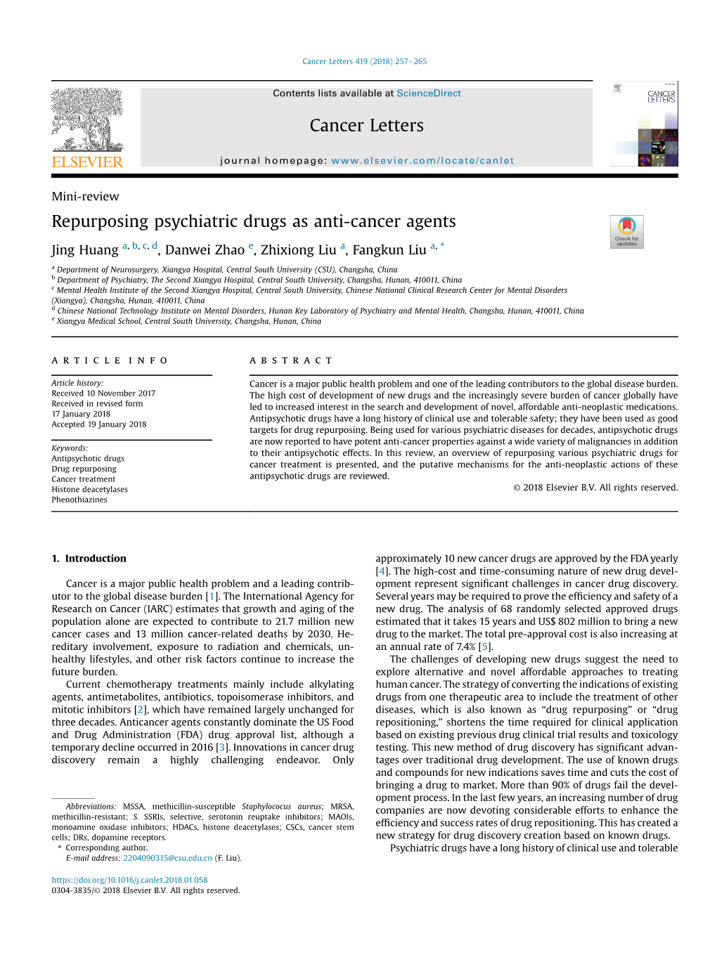 Reference 8 Huang Repurposing Psychiatric Drugs for Cancer 18