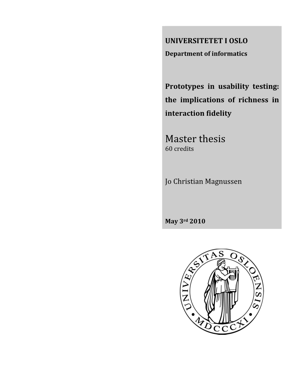 Master Thesis 60 Credits