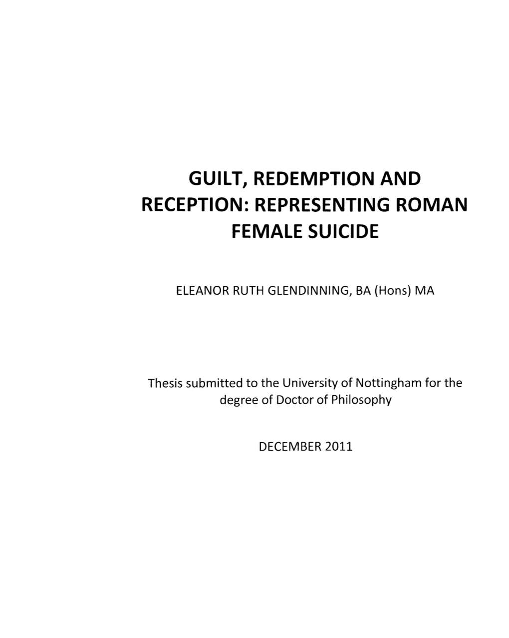 Representing Roman Female Suicide. Phd Thesis