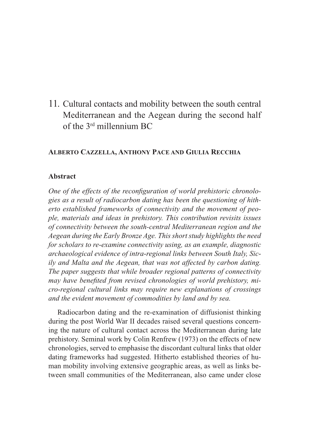 11. Cultural Contacts and Mobility Between the South Central Mediterranean and the Aegean During the Second Half of the 3Rd Millennium BC