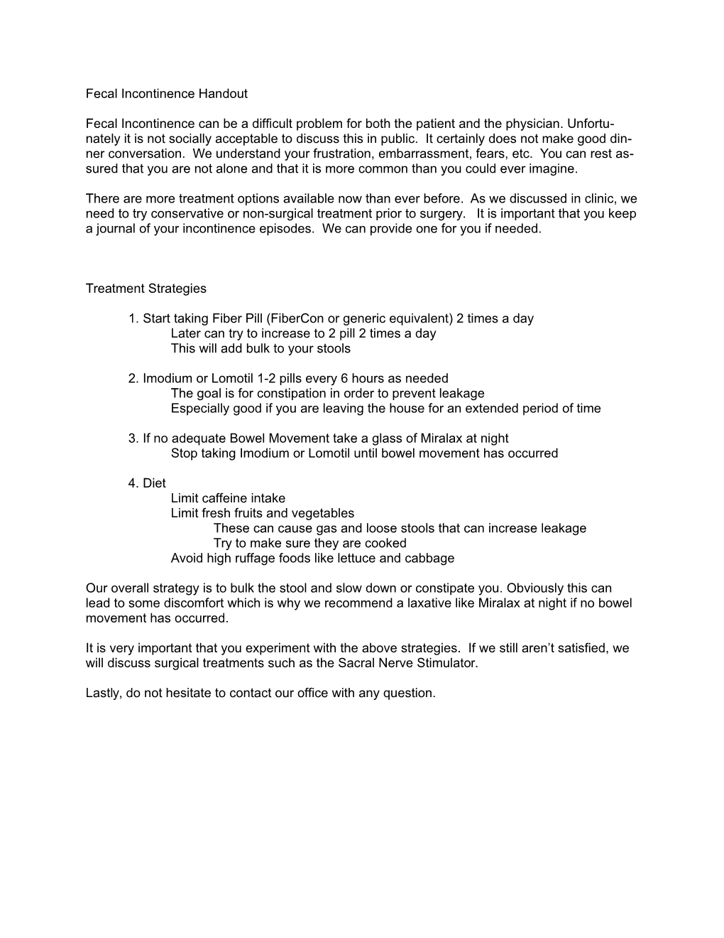 Fecal Incontinence Handout