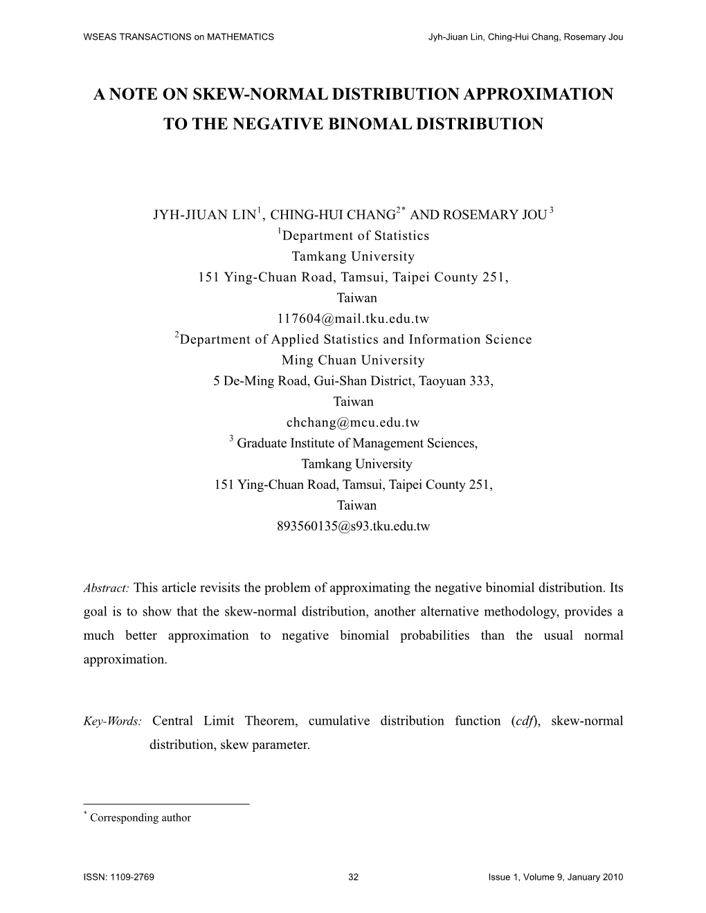 A Note on Skew-Normal Distribution Approximation to the Negative Binomal Distribution