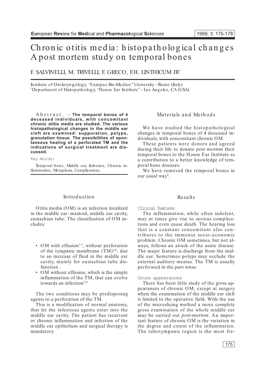 Chronic Otitis Media: Histopathological Changes a Post Mortem Study on Temporal Bones