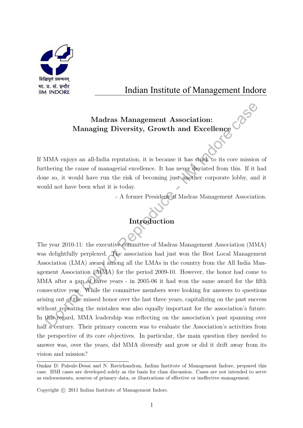 Madras Management Association: Managing Diversity, Growth and Excellence