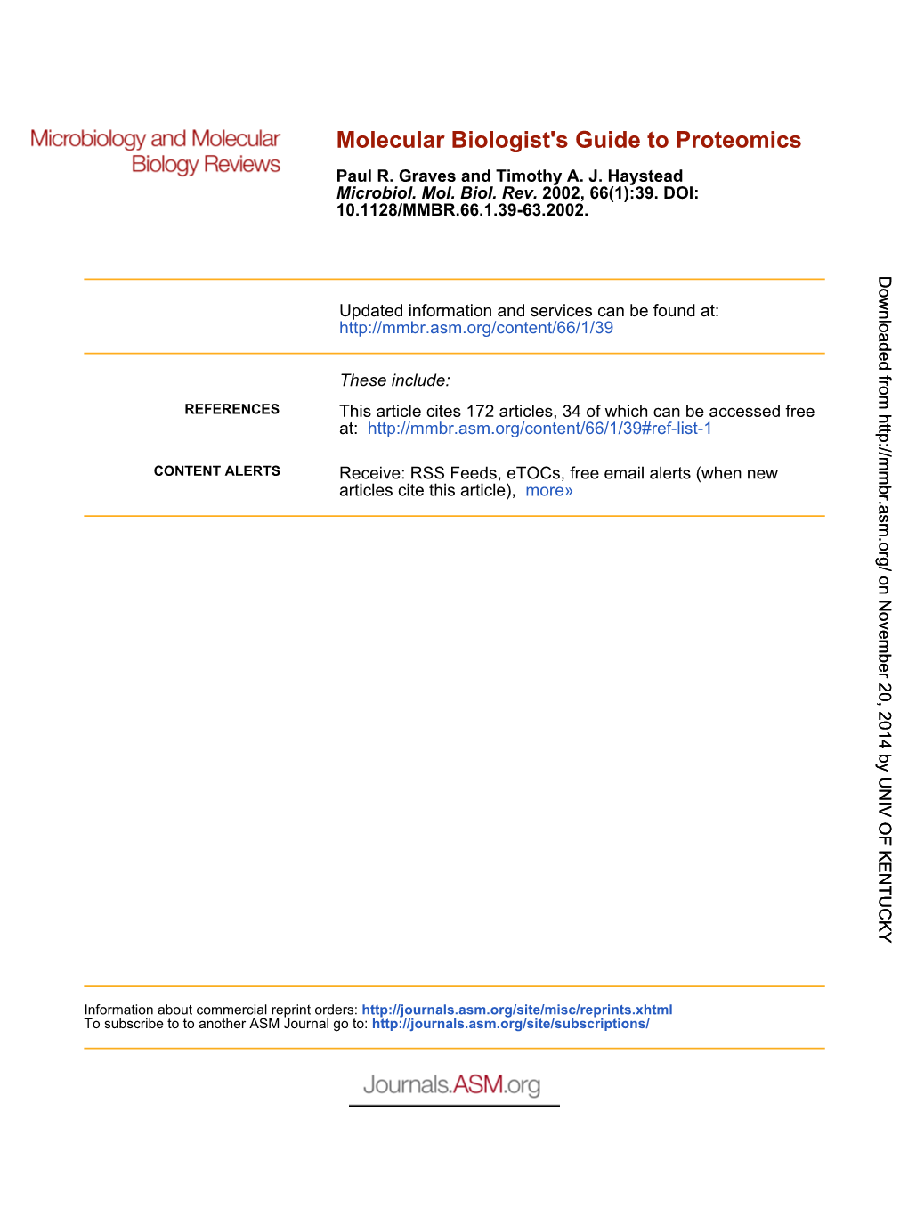 Molecular Biologist's Guide to Proteomics