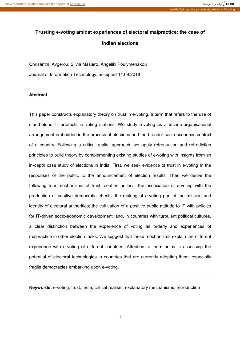 Trusting E-Voting Amidst Experiences of Electoral Malpractice: the Case Of