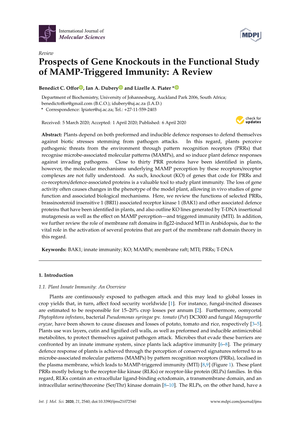 Prospects of Gene Knockouts in the Functional Study of MAMP-Triggered Immunity: a Review