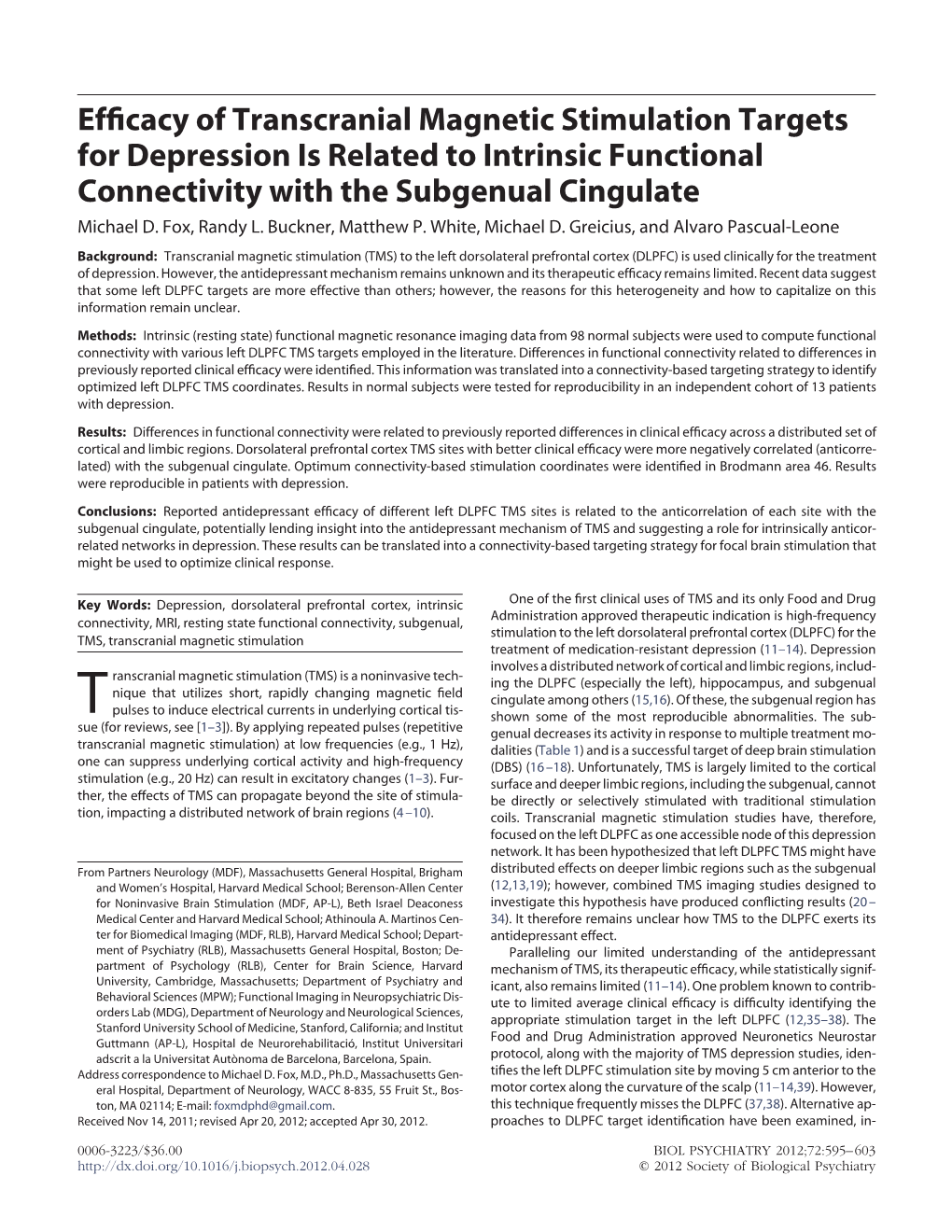 Efficacy of Transcranial Magnetic Stimulation Targets for Depression