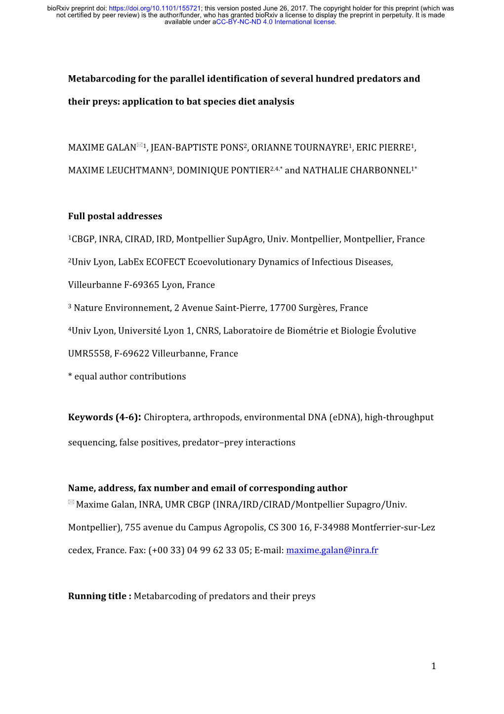 Metabarcoding for the Parallel Identification of Several Hundred Predators And