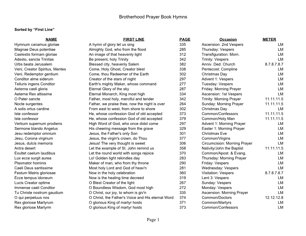 Brotherhood Prayer Book Hymns Page 1