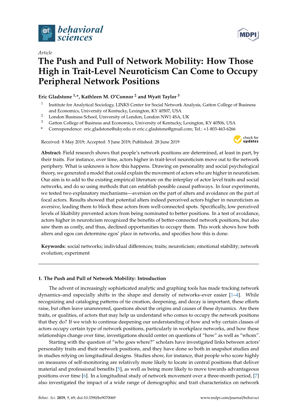 The Push and Pull of Network Mobility: How Those High in Trait-Level Neuroticism Can Come to Occupy Peripheral Network Positions