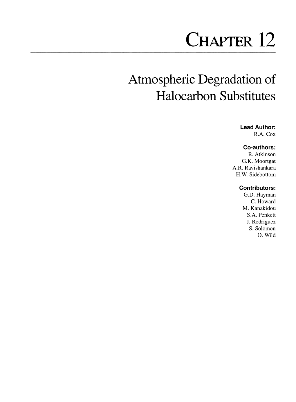 CHAPTER12 Atmospheric Degradation of Halocarbon Substitutes