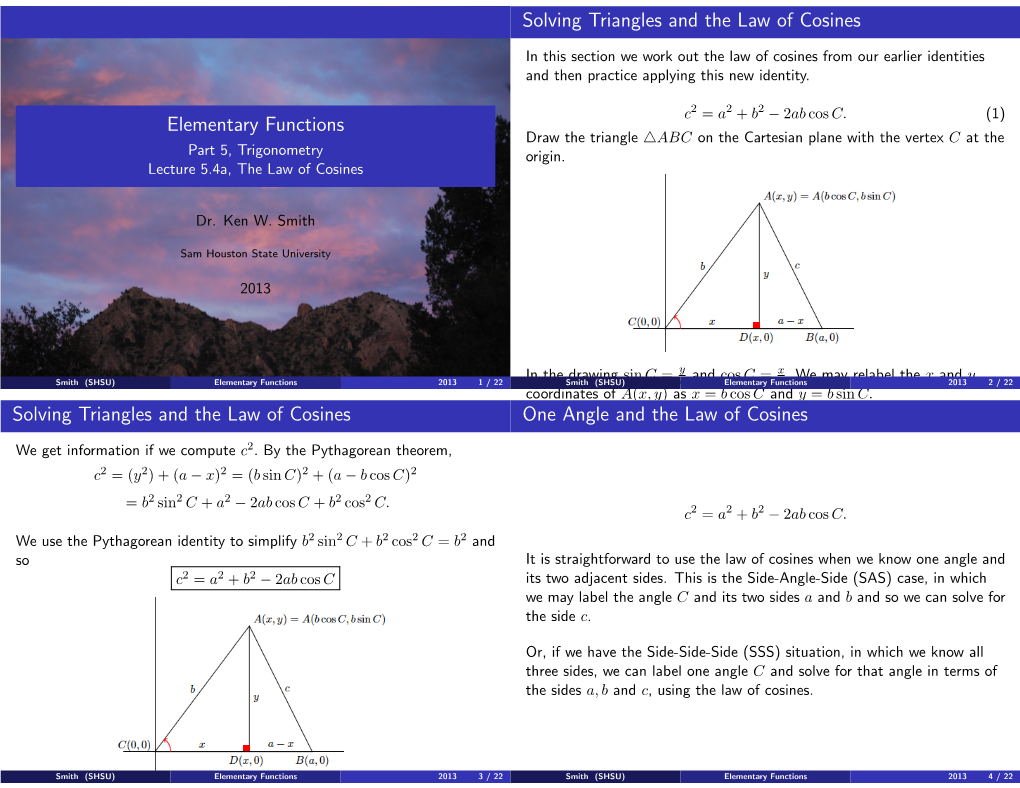 5.4 Law of Cosines and Solving Triangles (Slides 4-To-1).Pdf