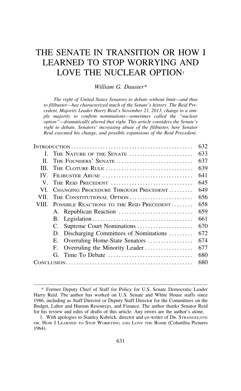 The Senate in Transition Or How I Learned to Stop Worrying and Love the Nuclear Option1