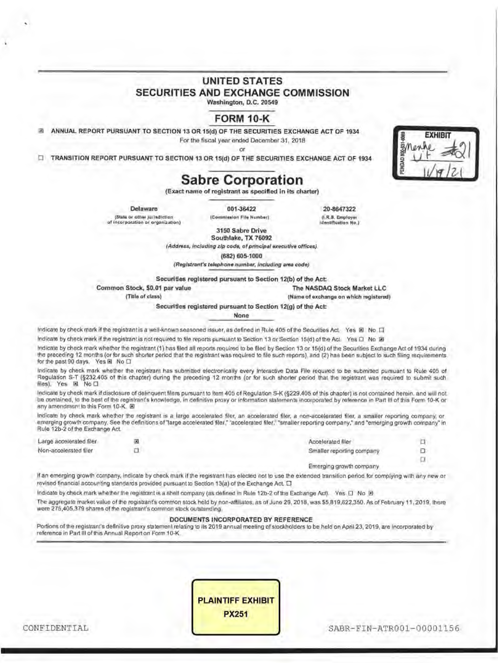 Sabre Corporation (Exact Name of Registrant As Specified in Its Charter)