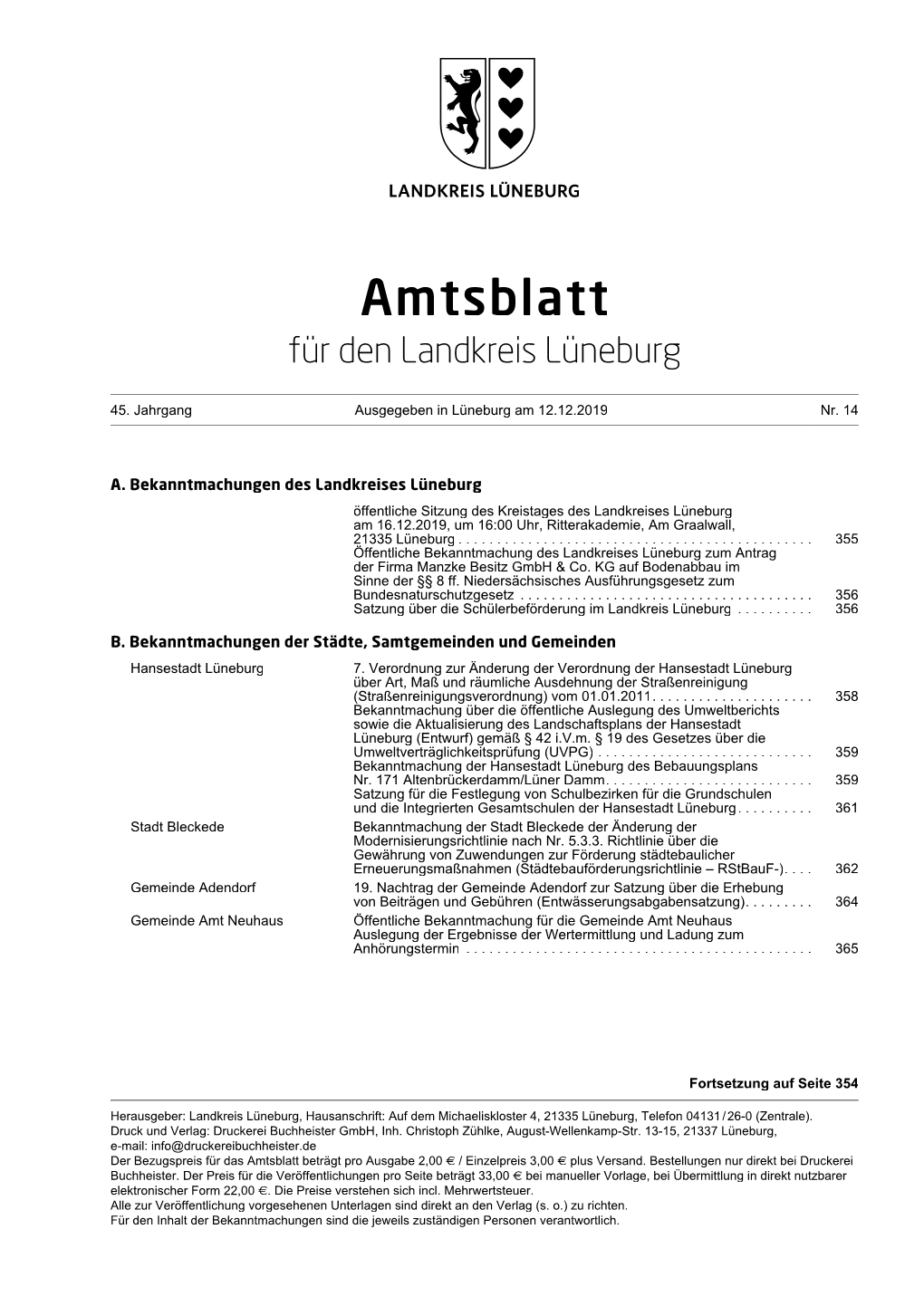 Amtsblatt Für Den Landkreis Lüneburg