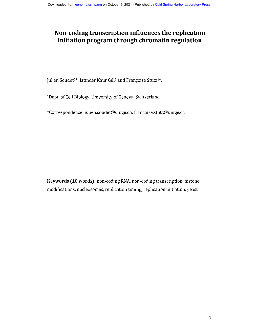 Non-Coding Transcription Influences the Replication Initiation Program Through Chromatin Regulation