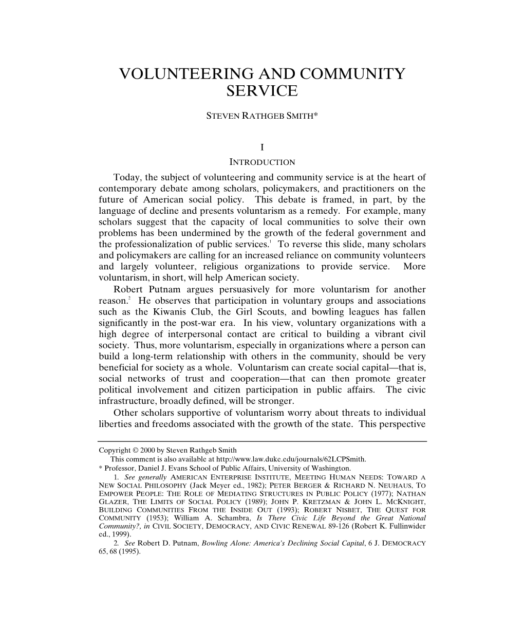 Comment: Volunteering and Community Service