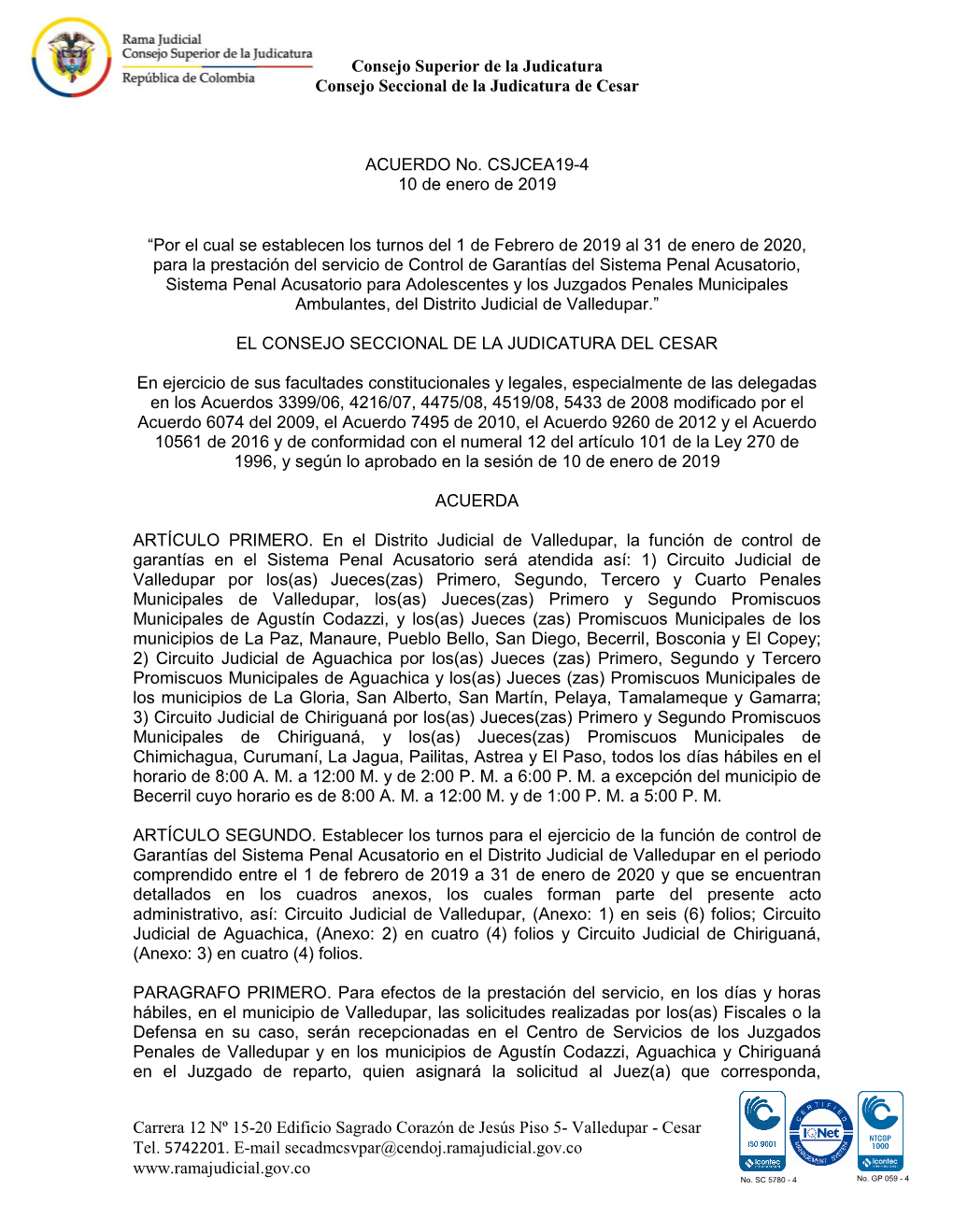 Consejo Superior De La Judicatura Consejo Seccional De La Judicatura De Cesar