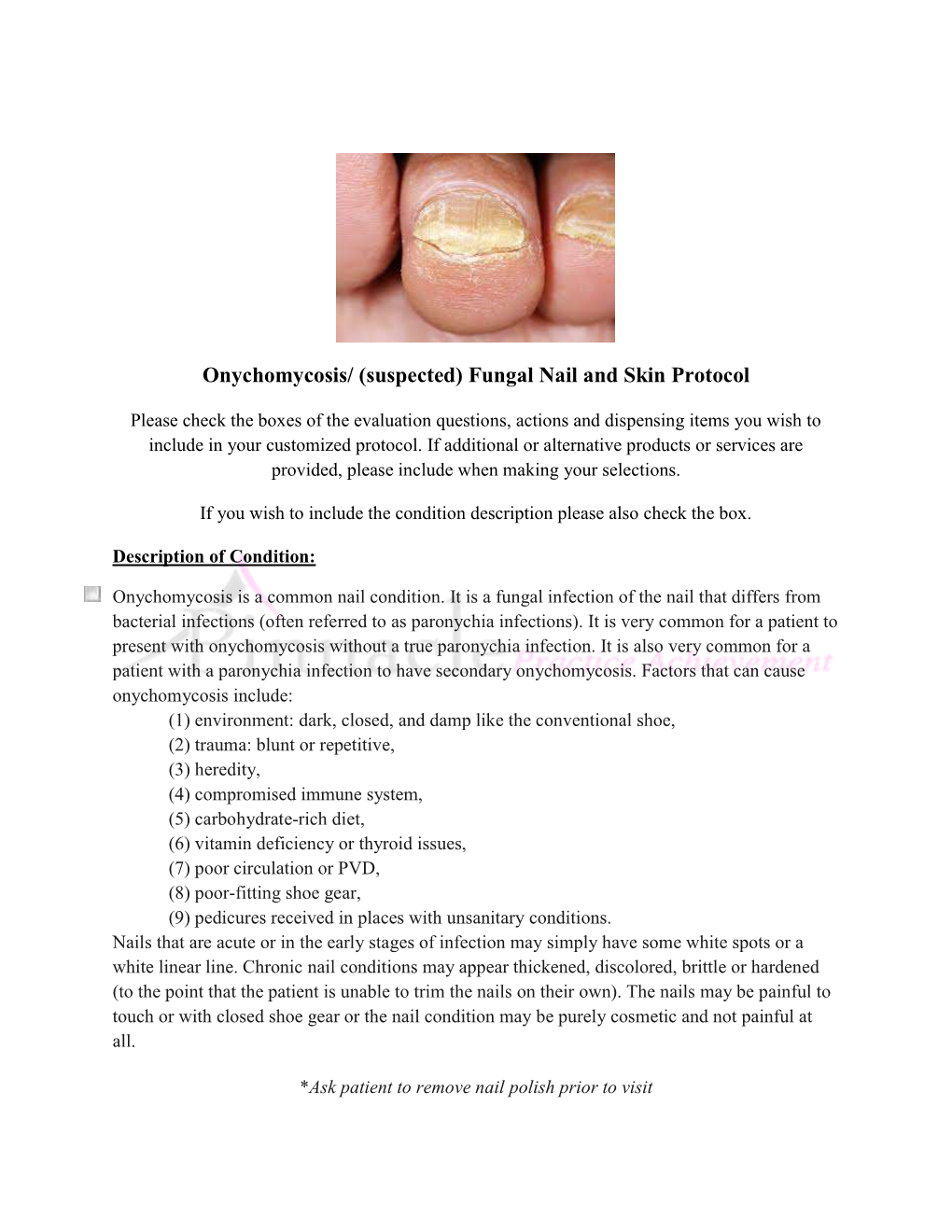 Onychomycosis/ (Suspected) Fungal Nail and Skin Protocol