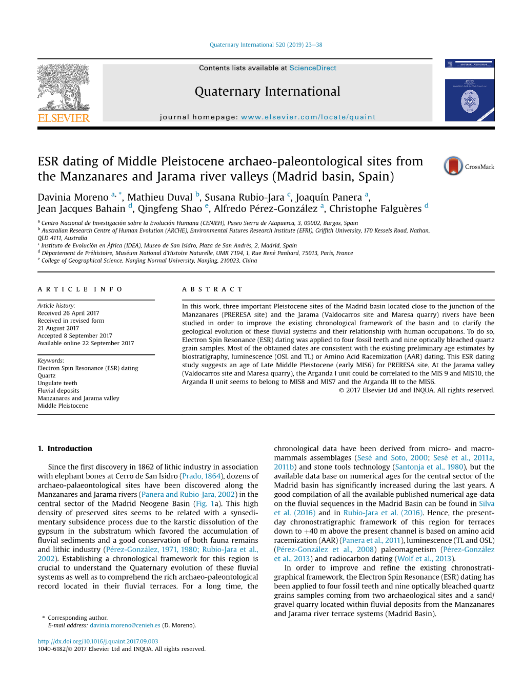 ESR Dating of Middle Pleistocene Archaeo-Paleontological Sites from the Manzanares and Jarama River Valleys (Madrid Basin, Spain)