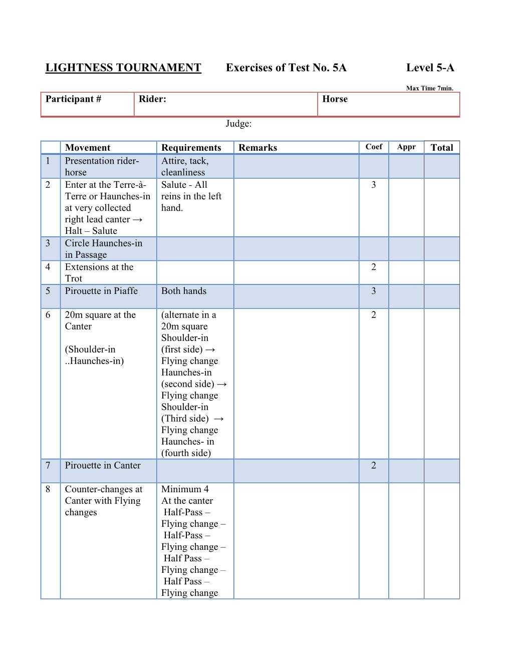 LIGHTNESS TOURNAMENT Exercises of Test No. 5A Level 5-A