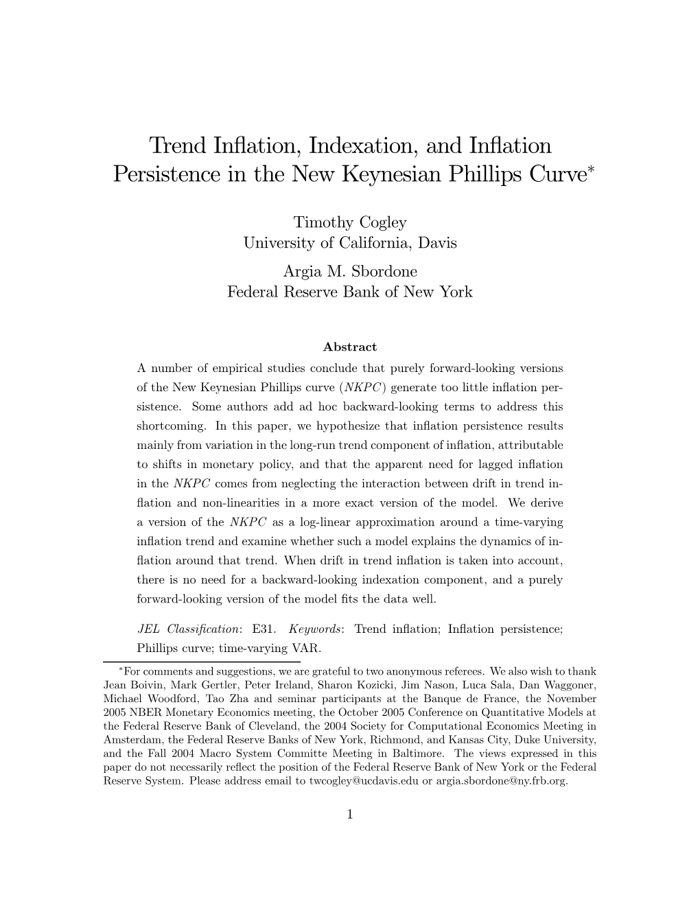 Trend Inflation, Indexation, and Inflation Persistence in The