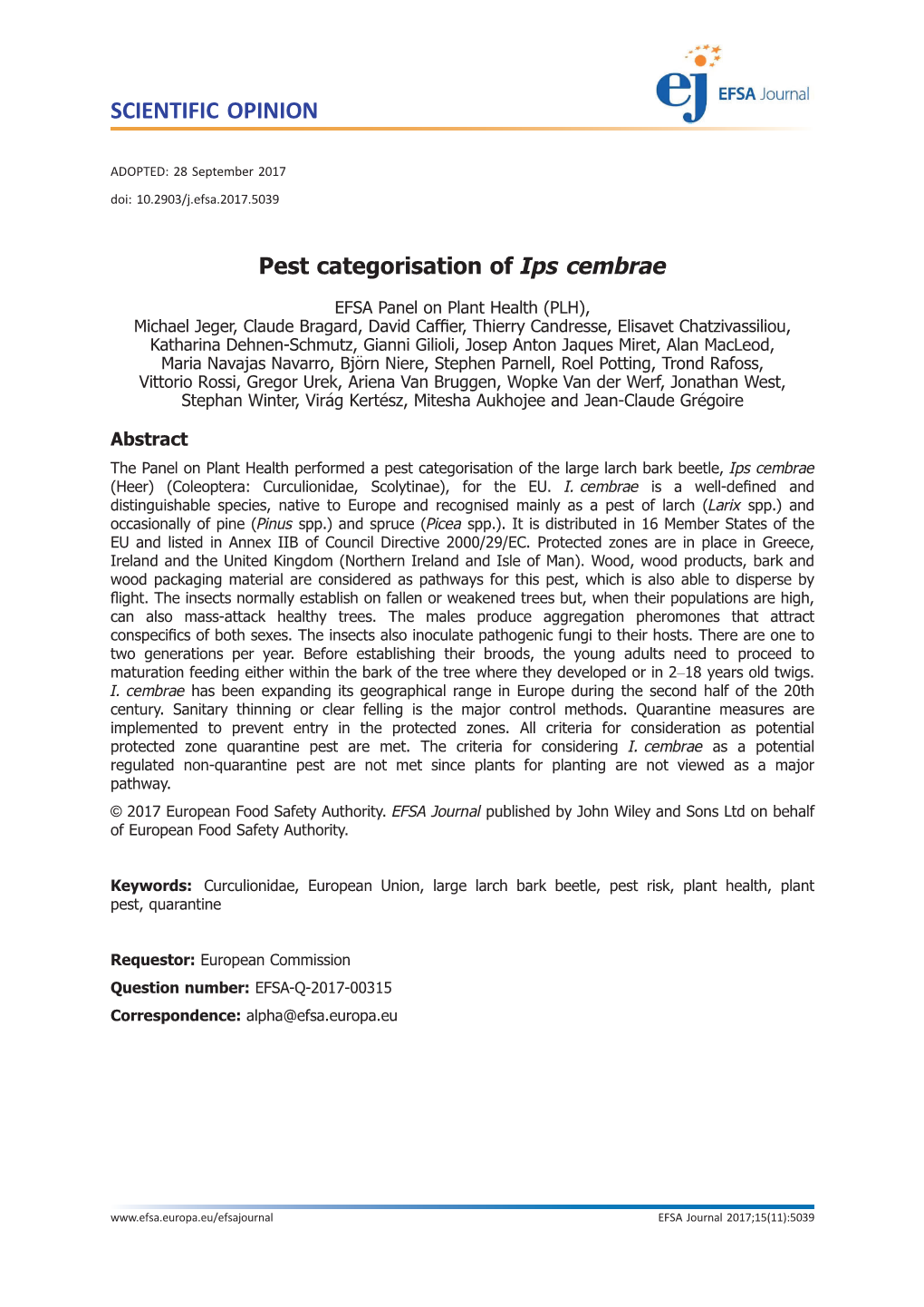 Pest Categorisation of Ips Cembrae