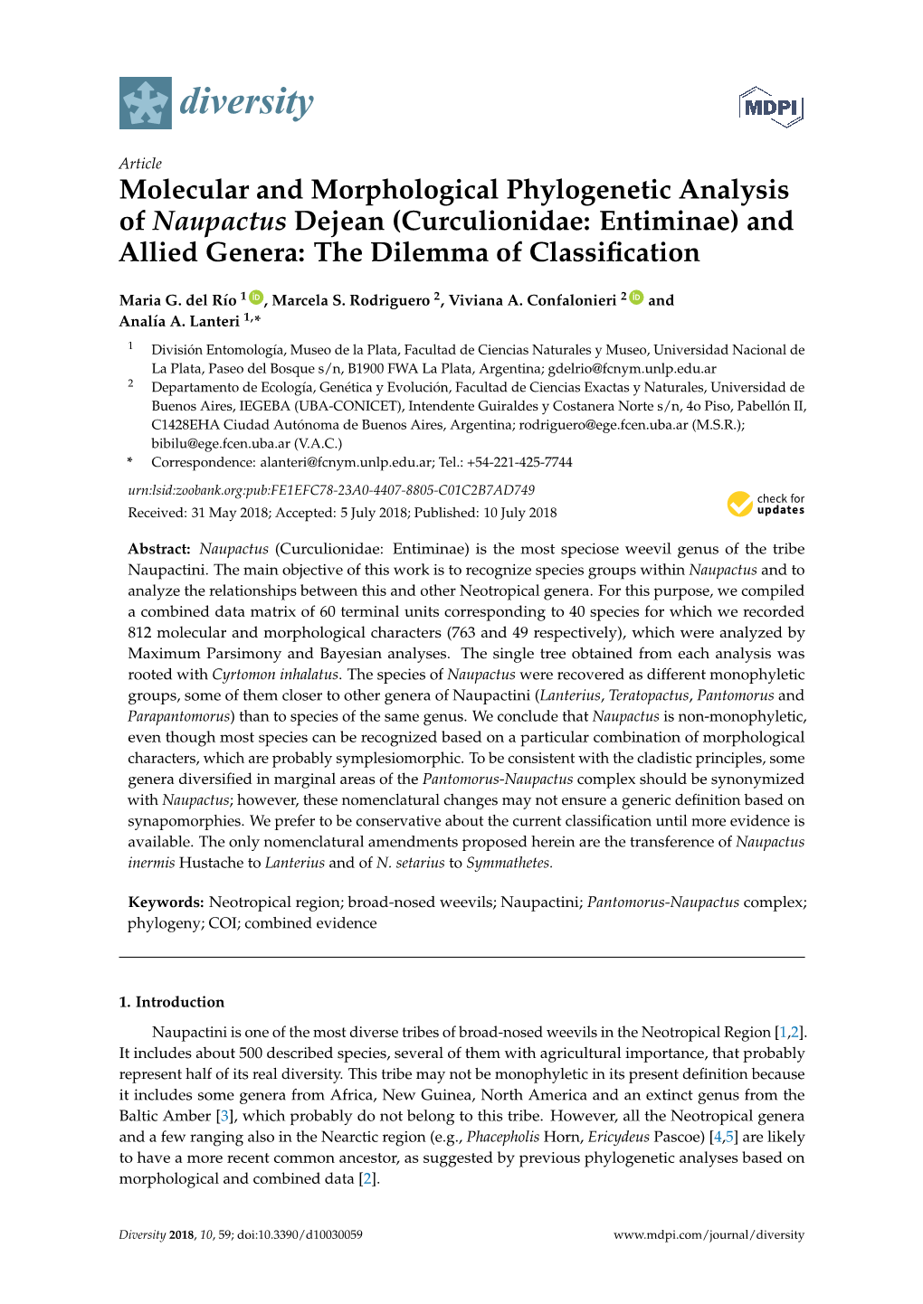 Molecular and Morphological Phylogenetic Analysis of Naupactus Dejean (Curculionidae: Entiminae) and Allied Genera: the Dilemma of Classiﬁcation