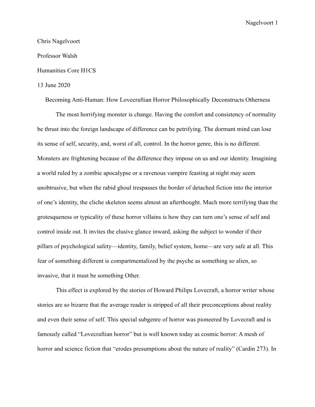 Lovecraft Research Paper Final Draft