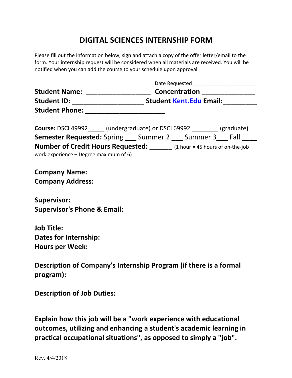 Digital Sciences Internship Form