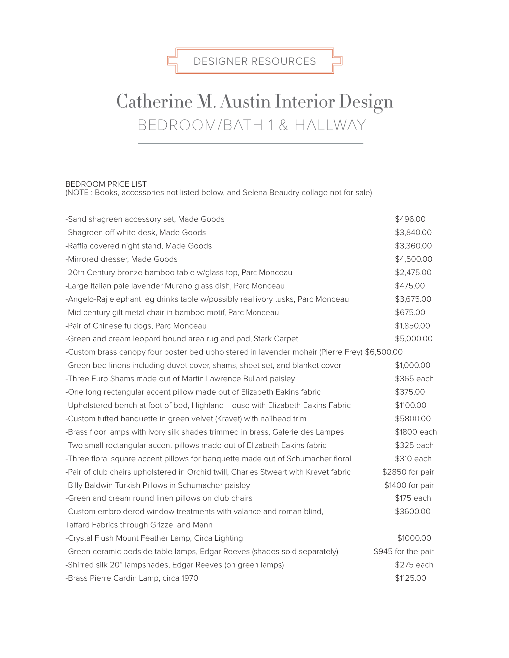 Catherine M. Austin Interior Design BEDROOM/BATH 1 & HALLWAY