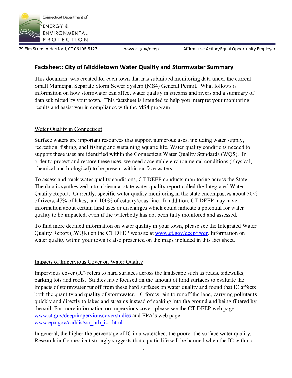 Factsheet: City of Middletown Water Quality and Stormwater Summary