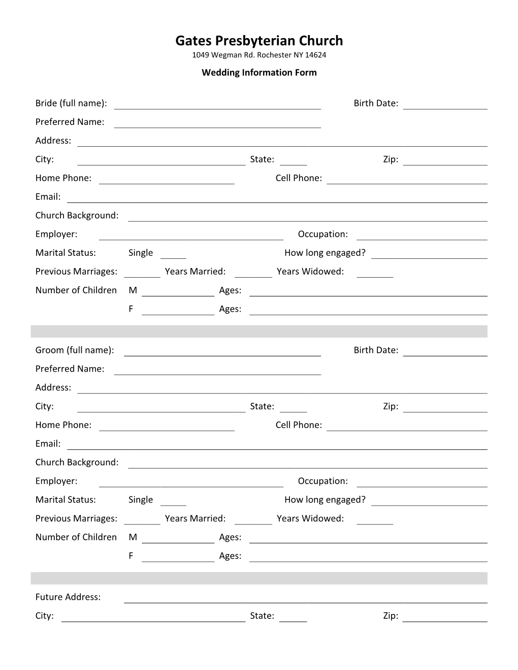 Wedding Information Form