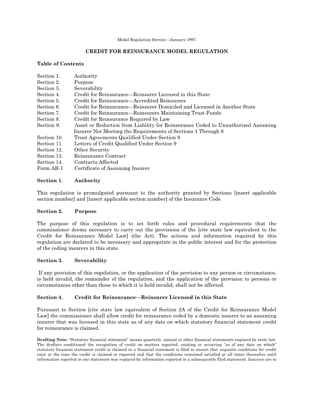 Credit for Reinsurance Model Regulation