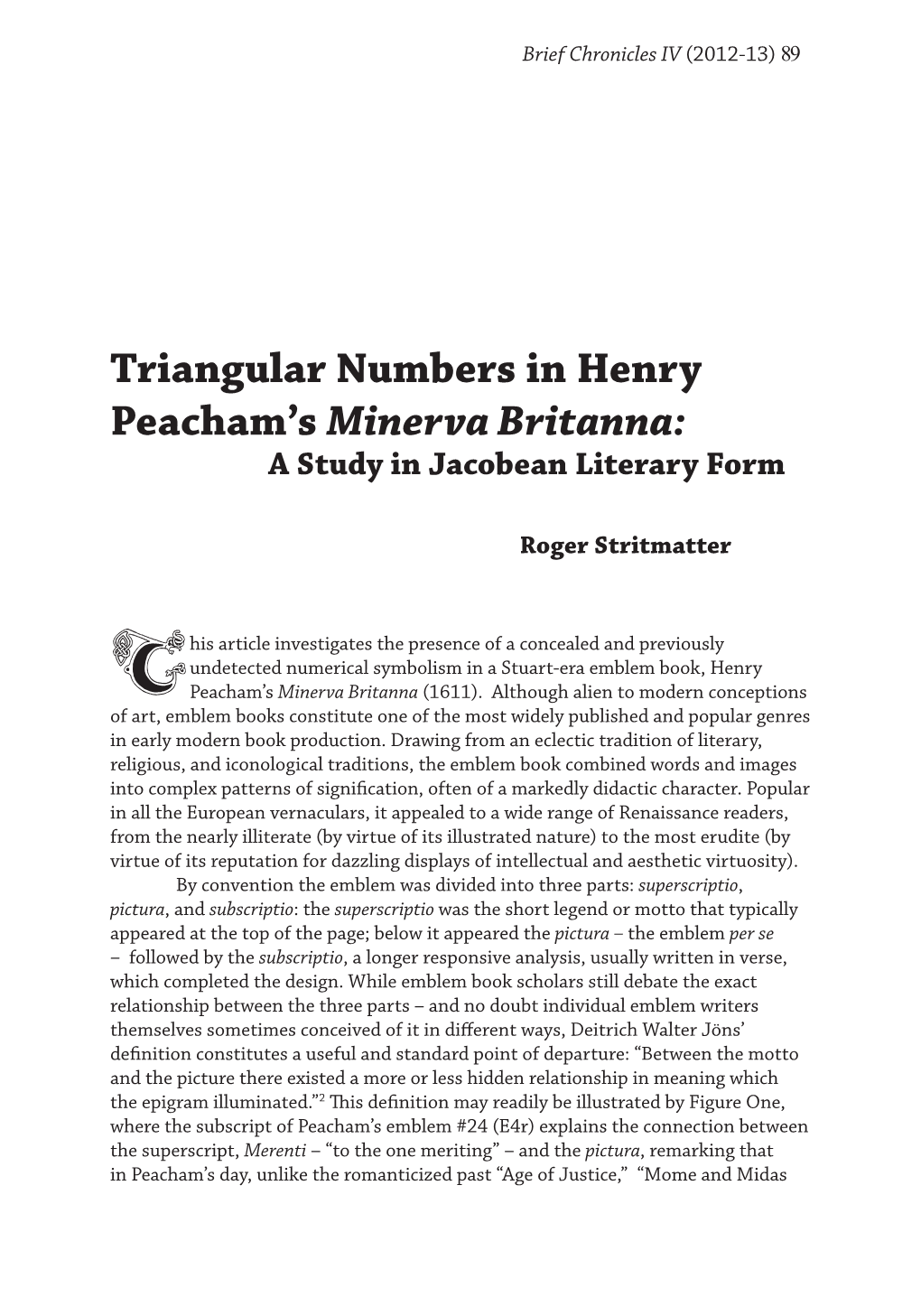 Triangular Numbers in Henry Peacham's Minerva Britanna