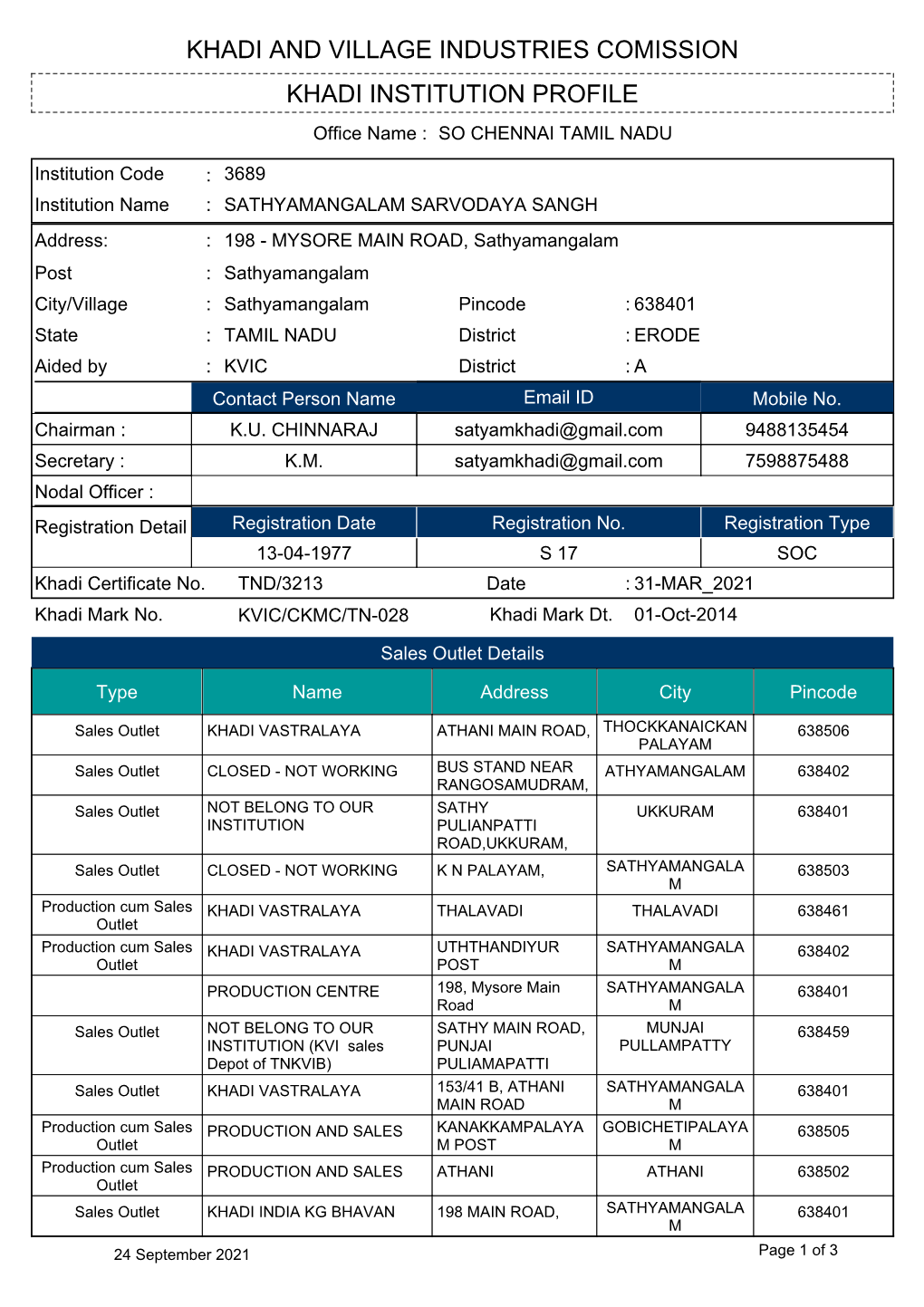 Khadi Institution Profile Khadi and Village Industries