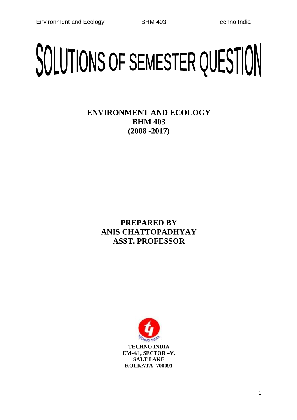 Environment and Ecology BHM 403 Techno India