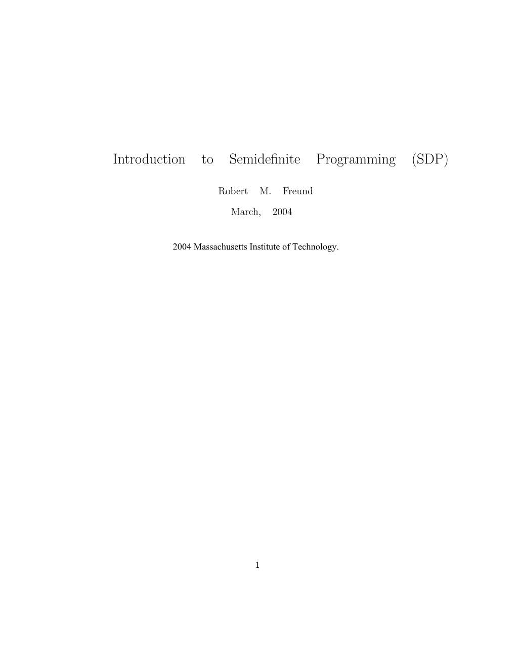Introduction to Semidefinite Programming (SDP)