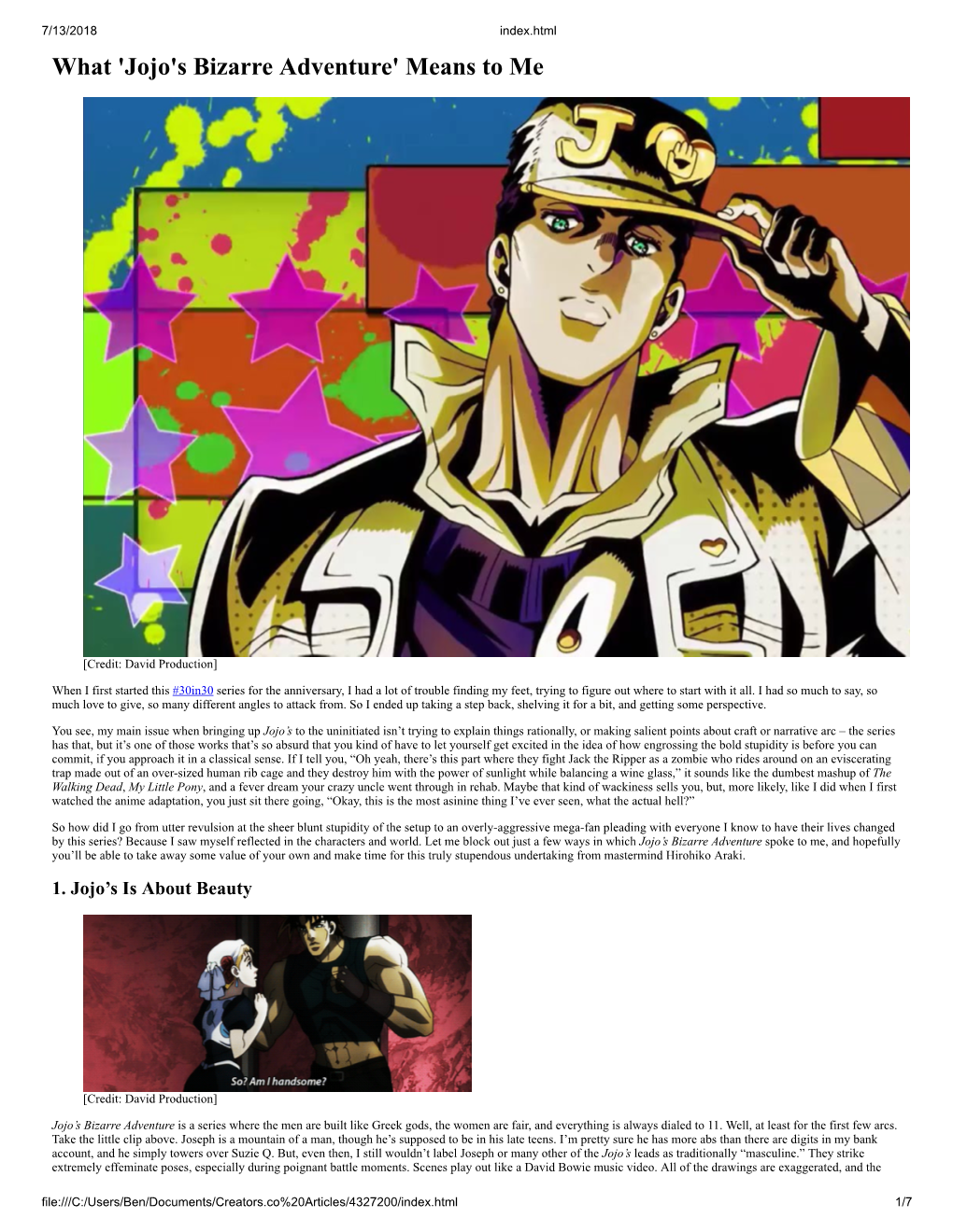 What 'Jojo's Bizarre Adventure' Means to Me