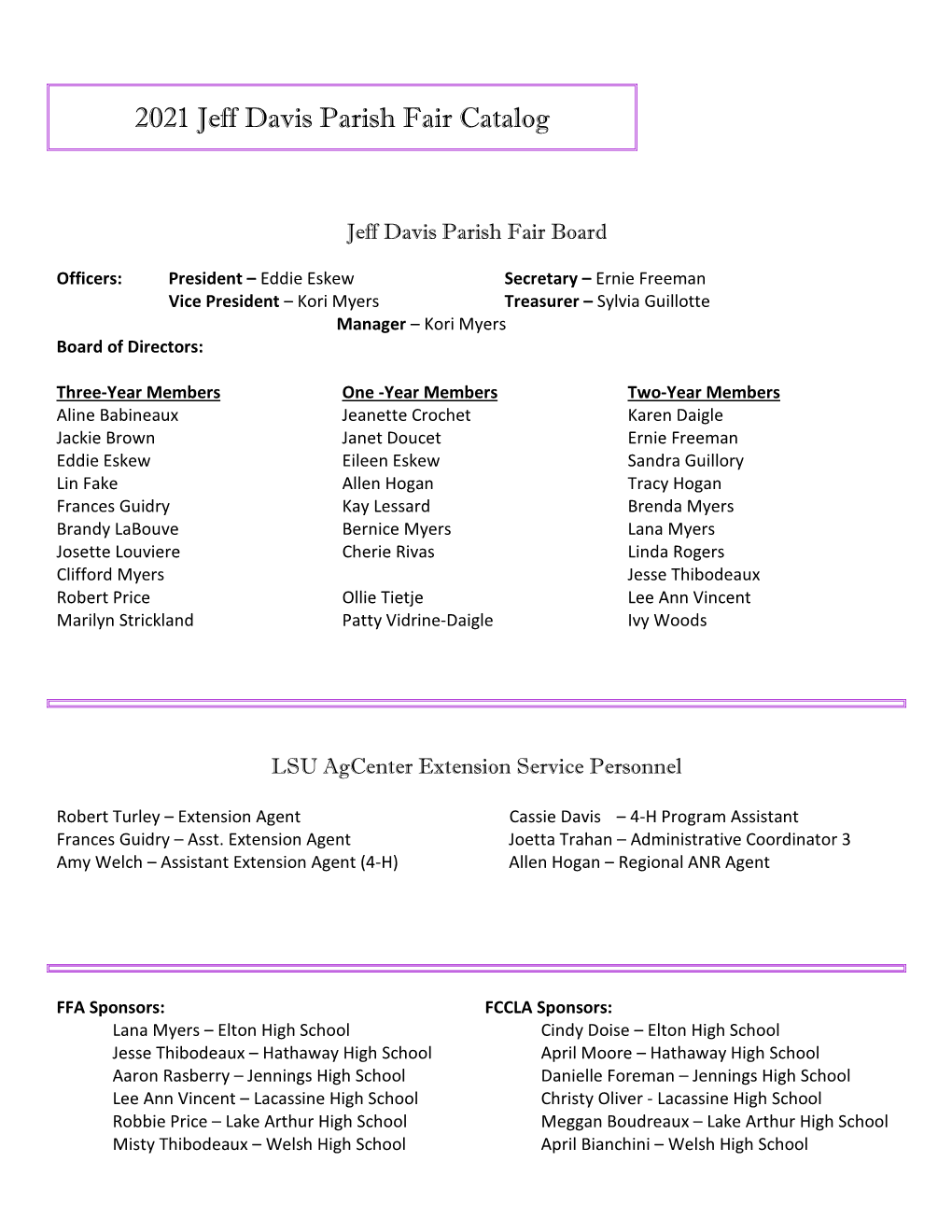 2021 Jeff Davis Parish Fair Catalog