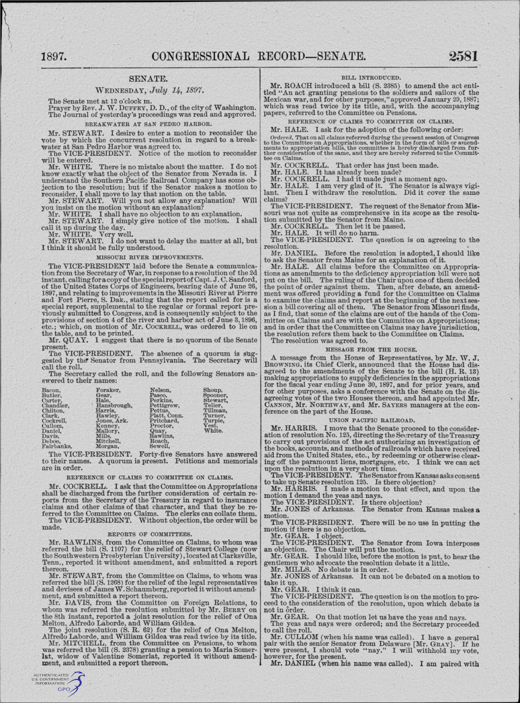 Congressional Record-Senate. 2581