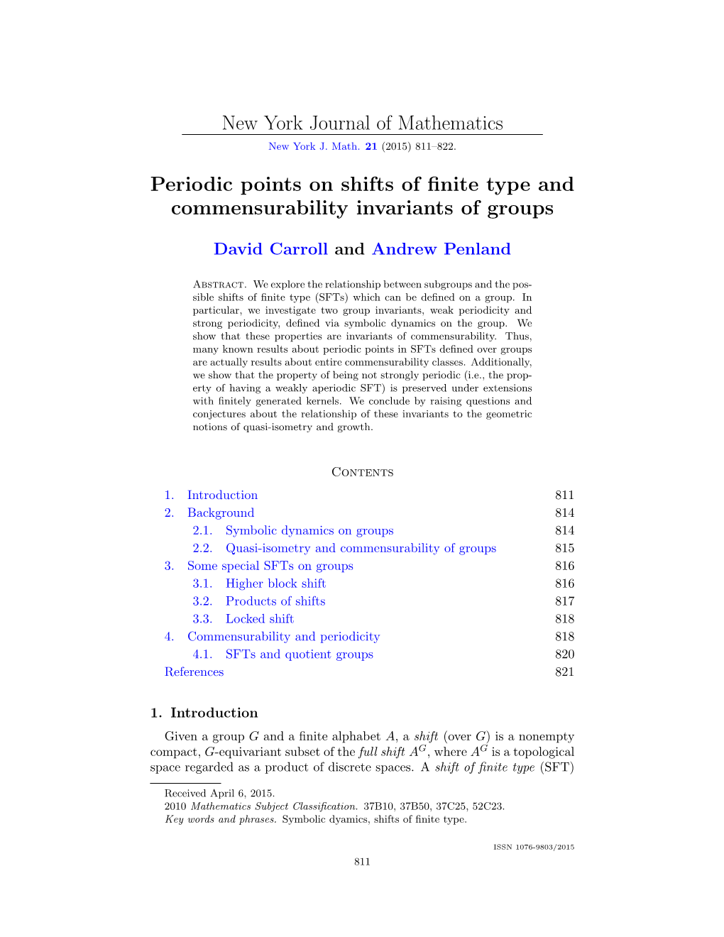 New York Journal of Mathematics Periodic Points on Shifts of Finite Type and Commensurability Invariants of Groups