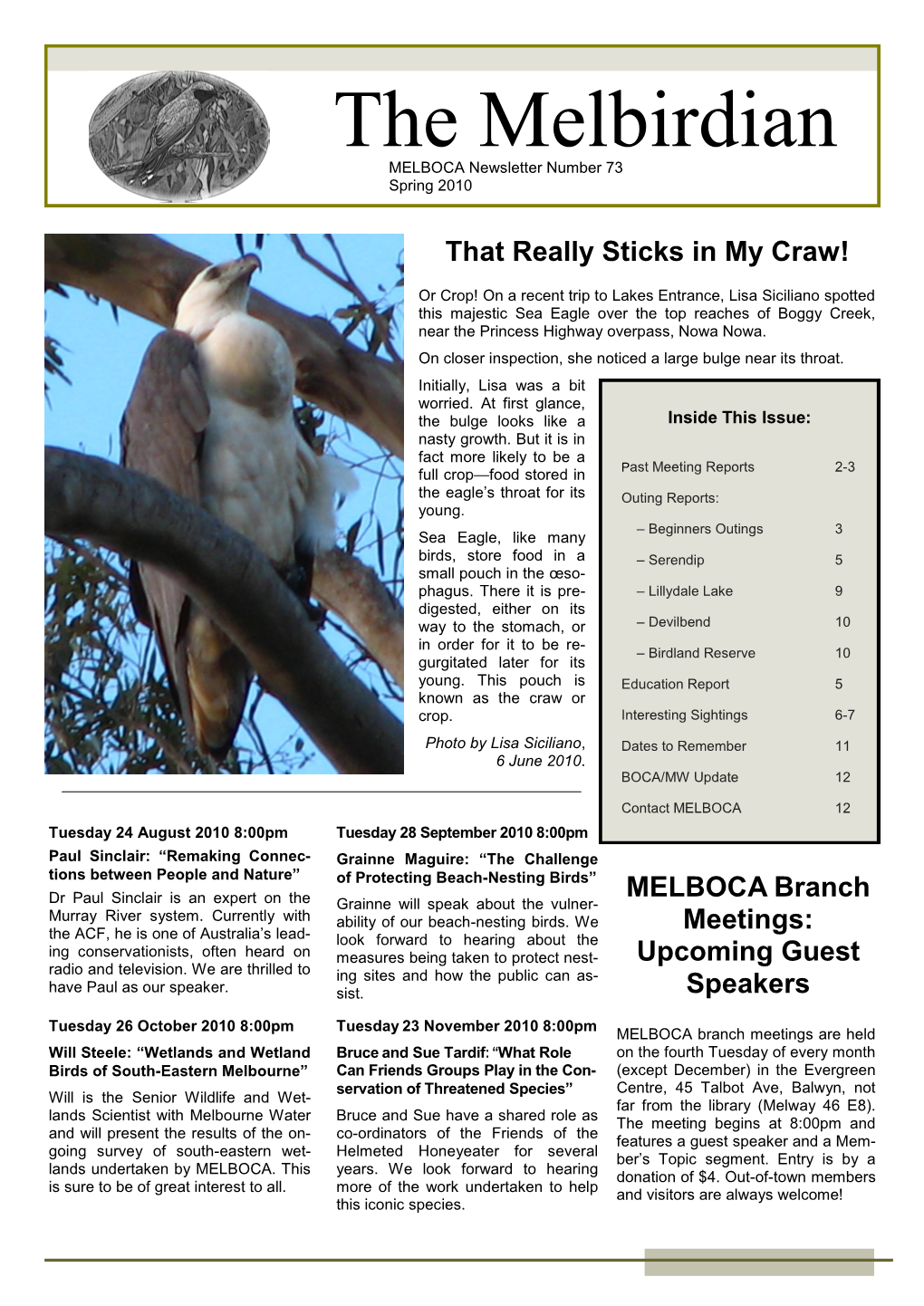 The Melbirdian MELBOCA Newsletter Number 73 Spring 2010