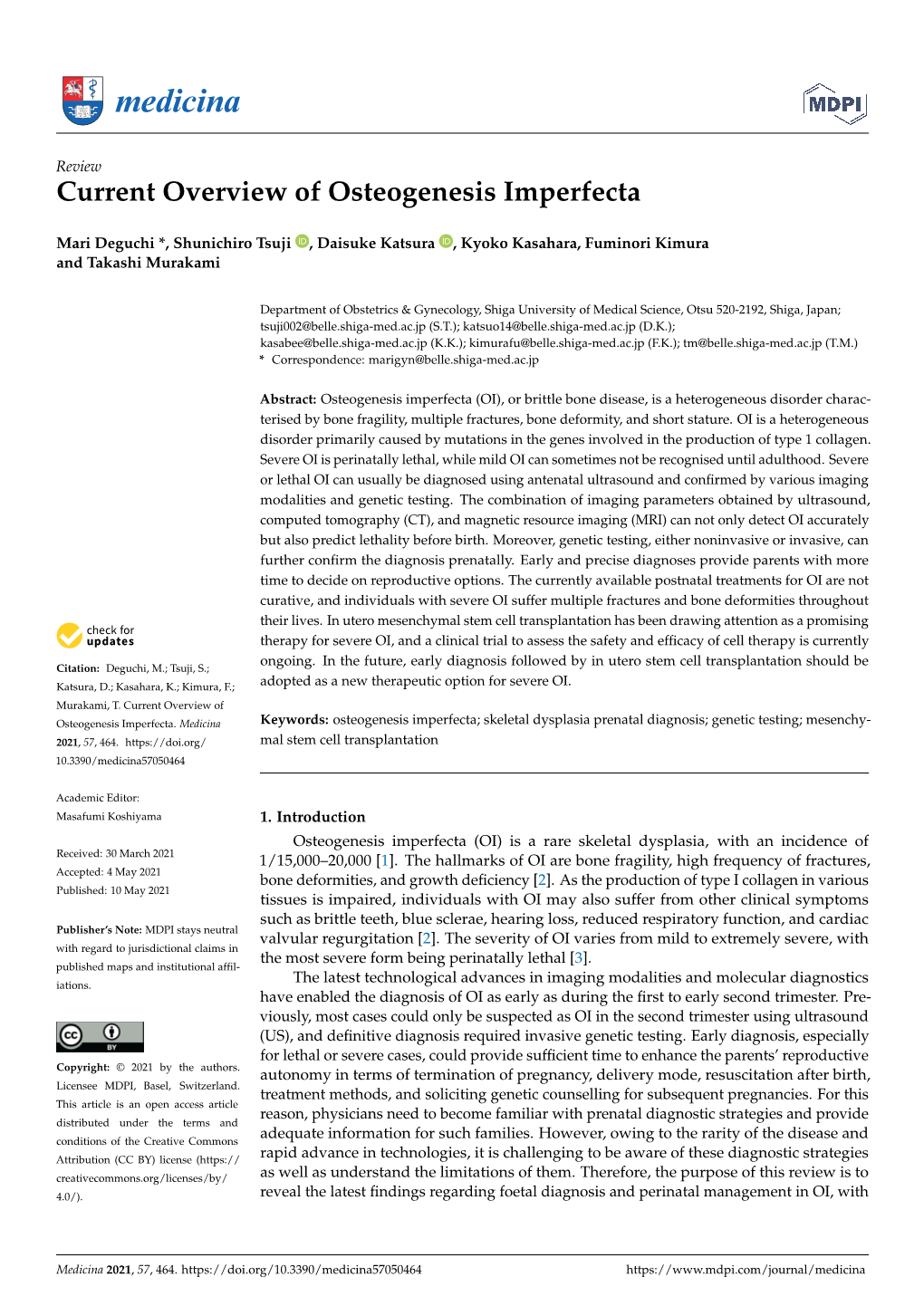 Current Overview of Osteogenesis Imperfecta