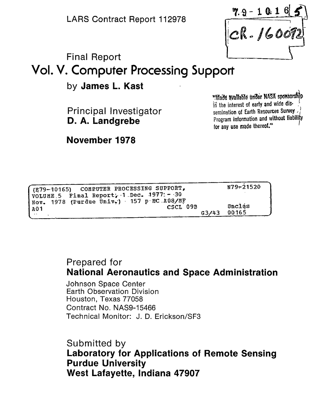 Vol. V. Computer Processing Support by James L