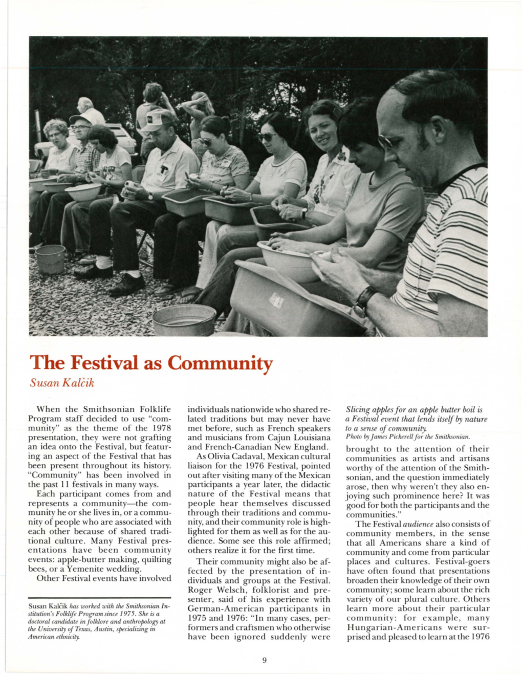 The Festival As Community Susan Kalcik