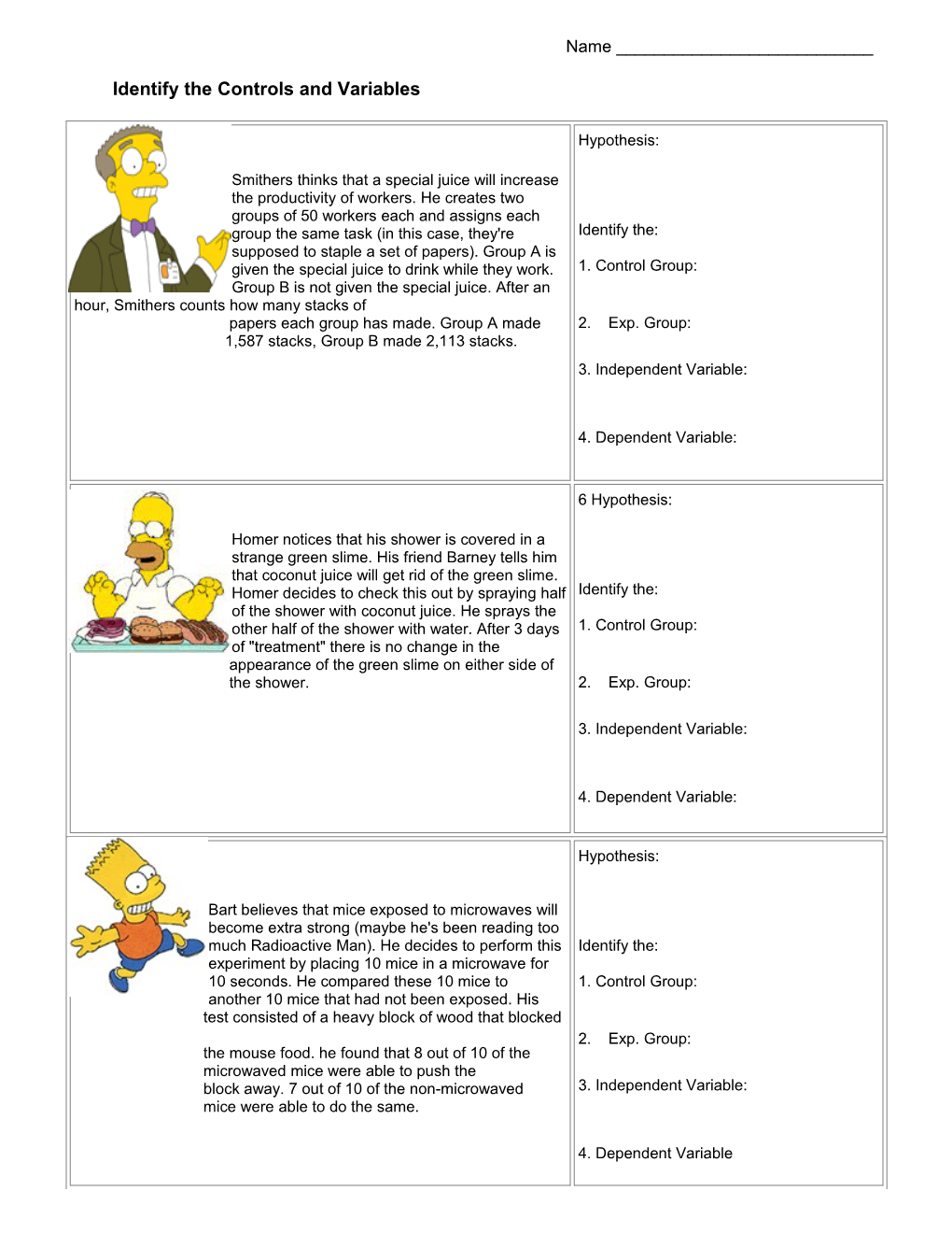 Identify the Controls and Variables s1